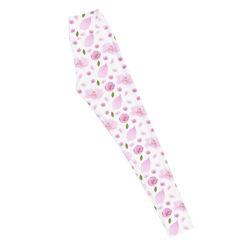 Women's Pink Watercolor Floral Buttery Soft Yoga Leggings - Quick Drying, High Waisted Comfort
