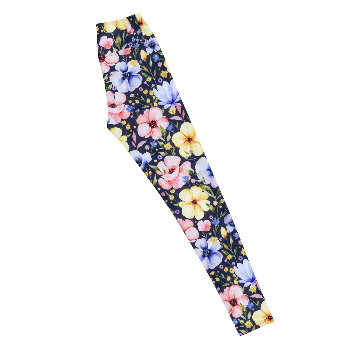 Women's Navy Watercolor Floral Buttery Soft Yoga Leggings - Quick Drying, High Waisted Comfort