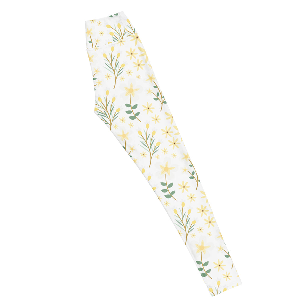 Women's Yellow Wildflower Buttery Soft Yoga Leggings - Quick Drying, High Waisted Comfort