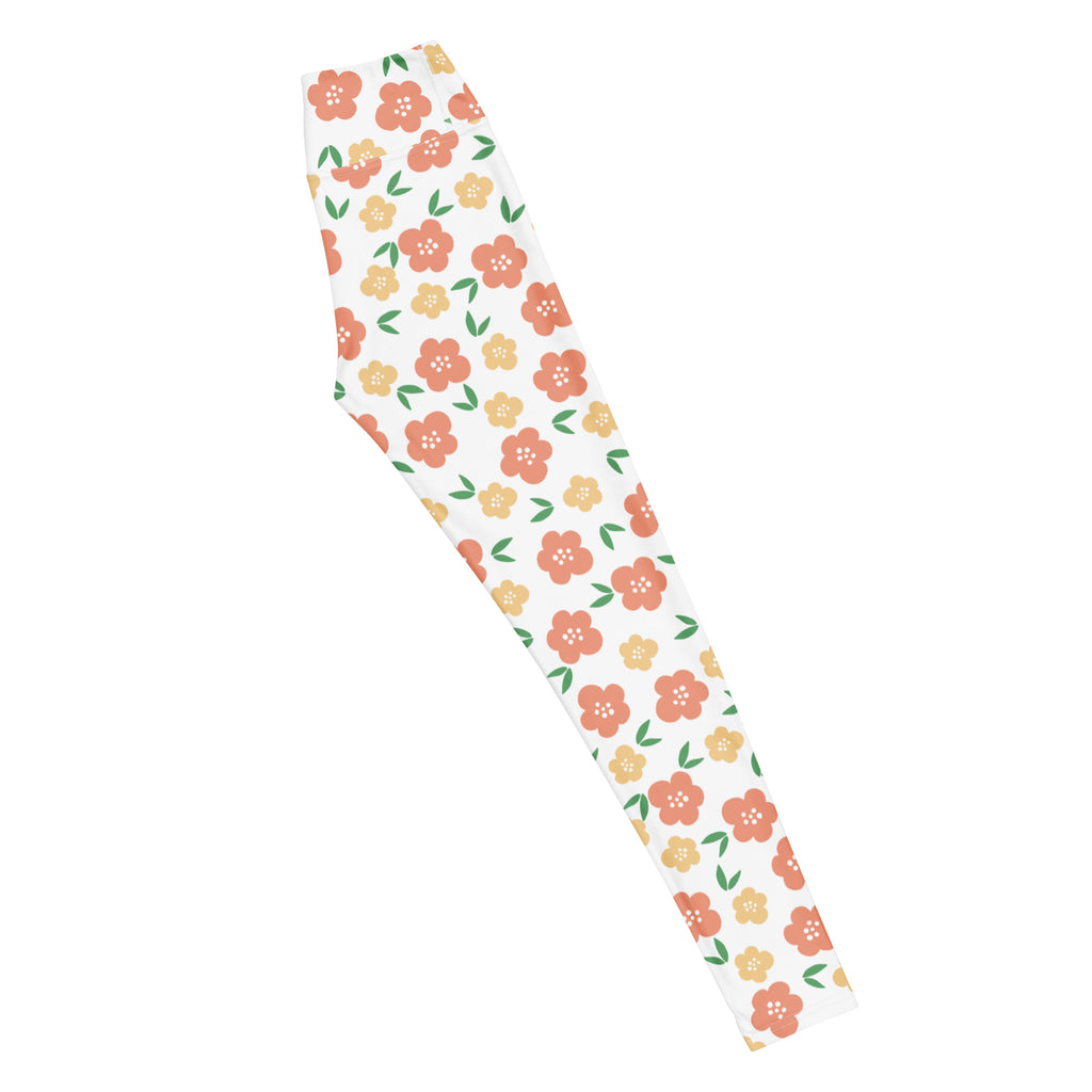 Women's Orange Floral Buttery Soft Yoga Leggings - Quick Drying, High Waisted Comfort