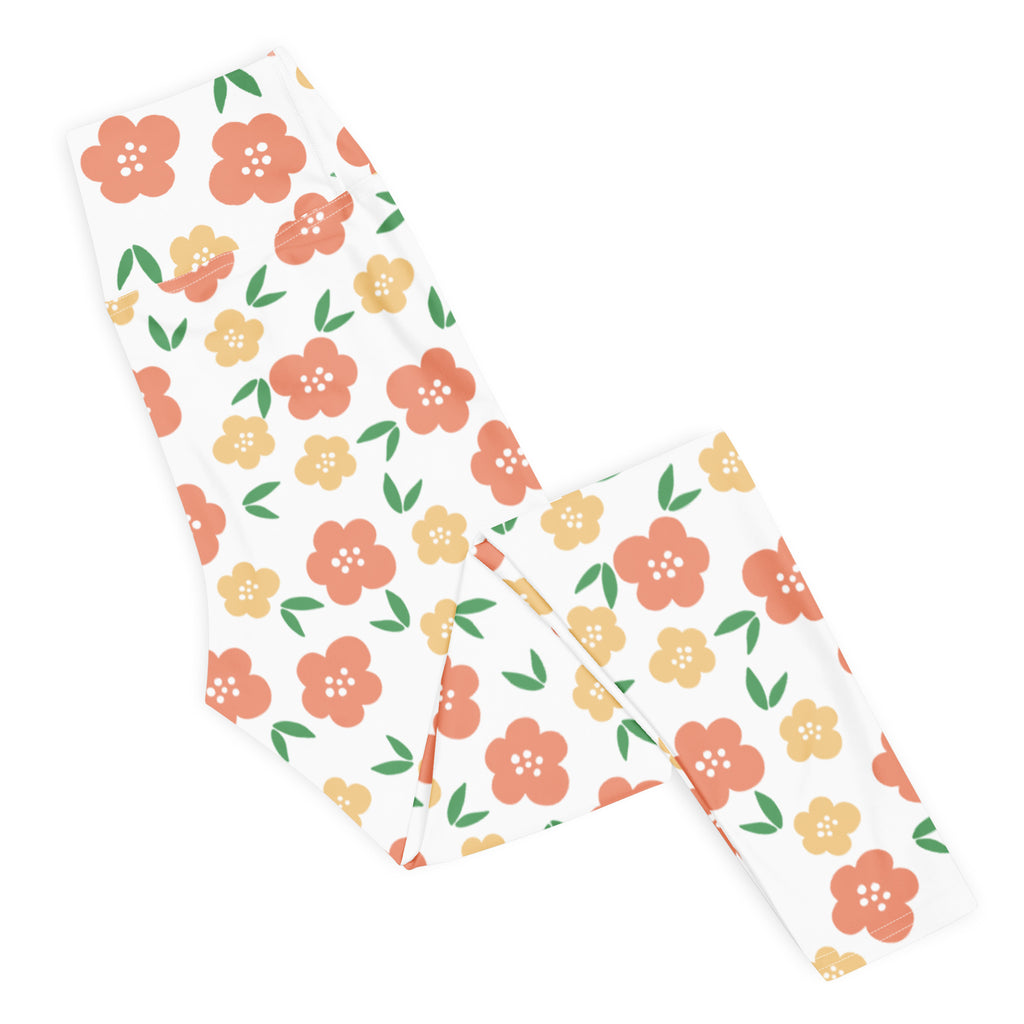 Women's Orange Floral Buttery Soft Yoga Leggings - Quick Drying, High Waisted Comfort