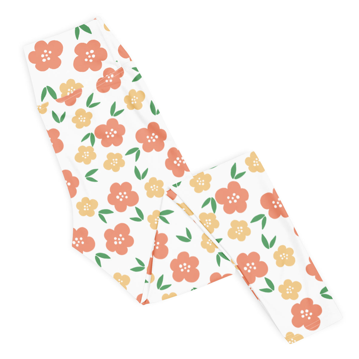 Women's Orange Floral Buttery Soft Yoga Leggings - Quick Drying, High Waisted Comfort