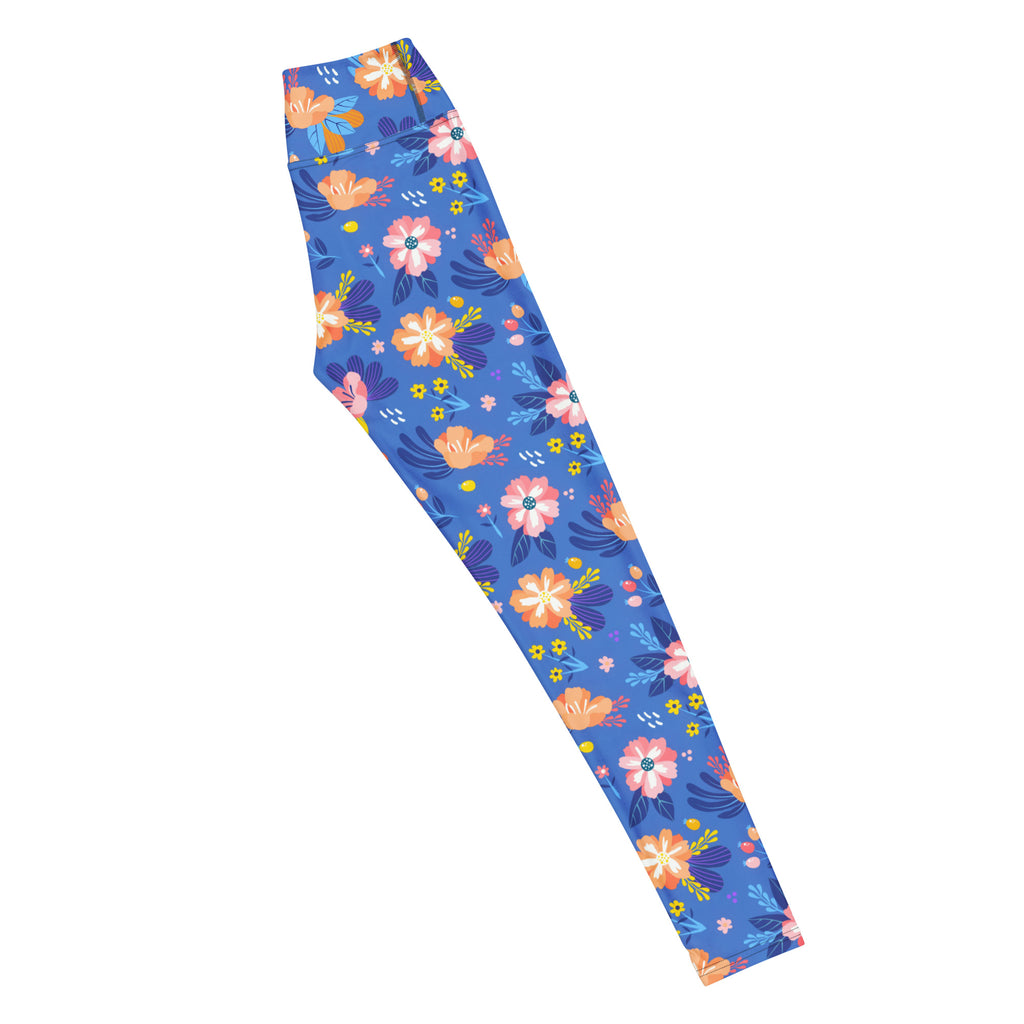 Women's Colorful Blue Floral Buttery Soft Yoga Leggings - Quick Drying, High Waisted Comfort