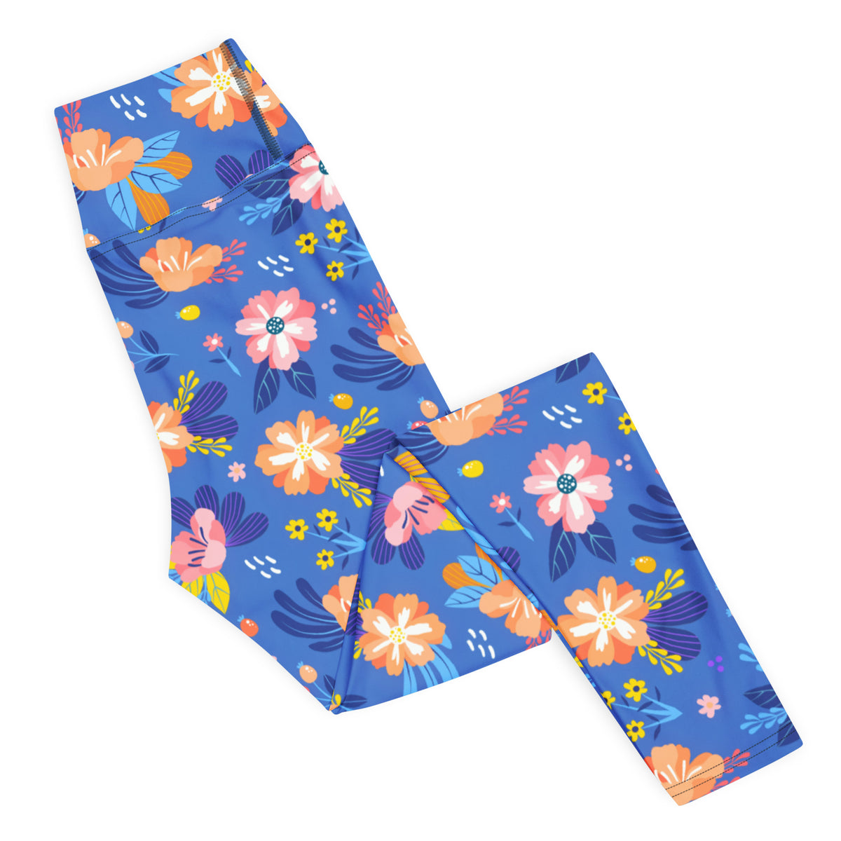 Women's Colorful Blue Floral Buttery Soft Yoga Leggings - Quick Drying, High Waisted Comfort