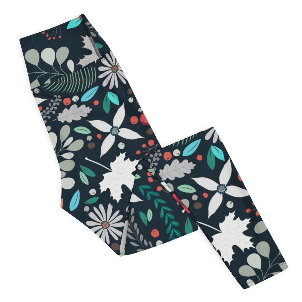 Women's Dark Botanical Buttery Soft Yoga Leggings - Quick Drying, High Waisted Comfort