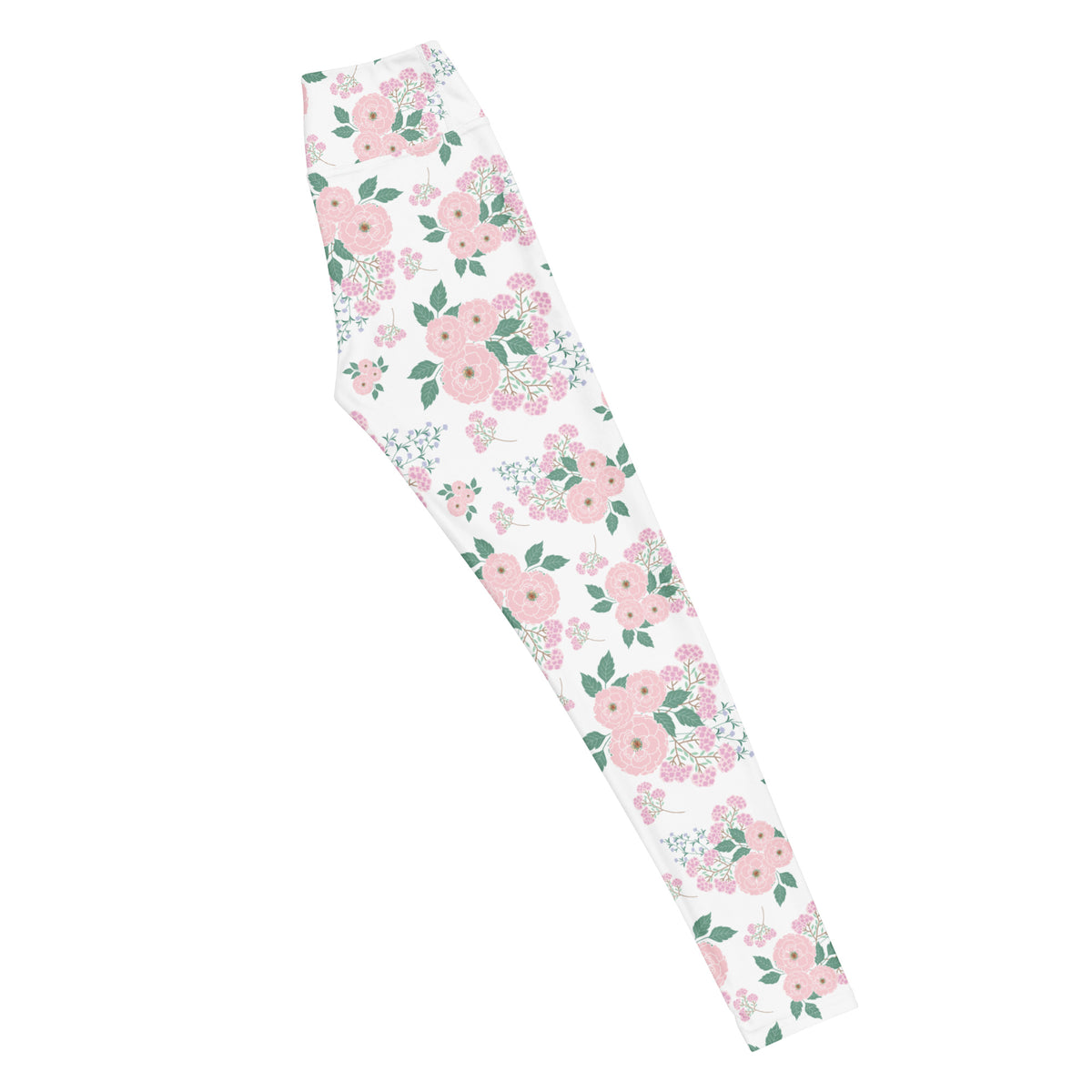 Women's Pink Rose Floral Buttery Soft Yoga Leggings - Quick Drying, High Waisted Comfort