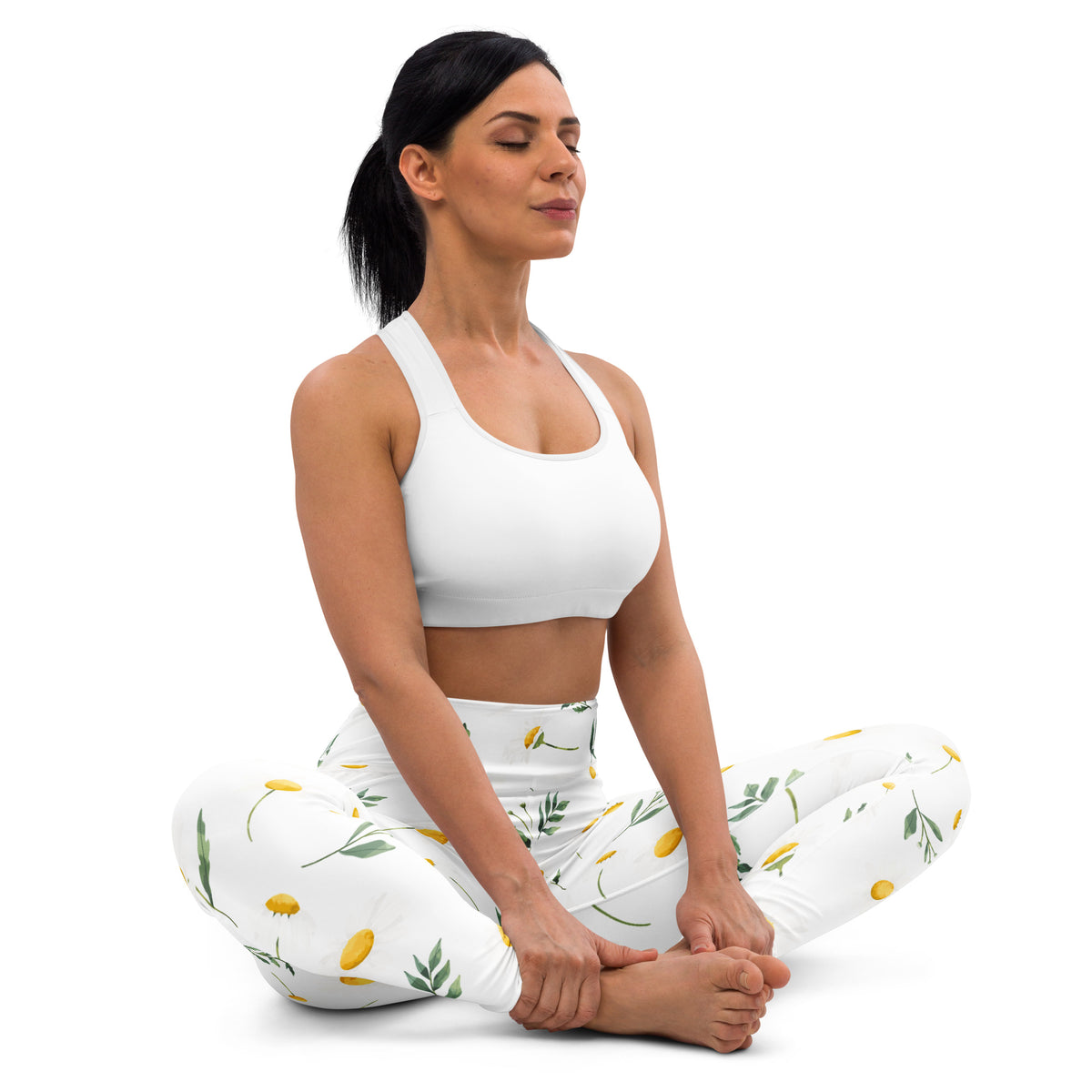 Women's Yellow Floral Wildflower Buttery Soft Yoga Leggings - Quick Drying, High Waisted Comfort
