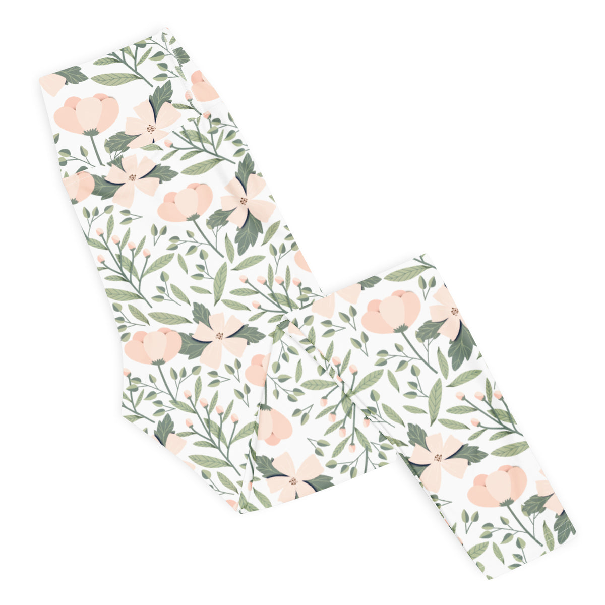 Women's Blush Pink Floral Buttery Soft Yoga Leggings - Quick Drying, High Waisted Comfort