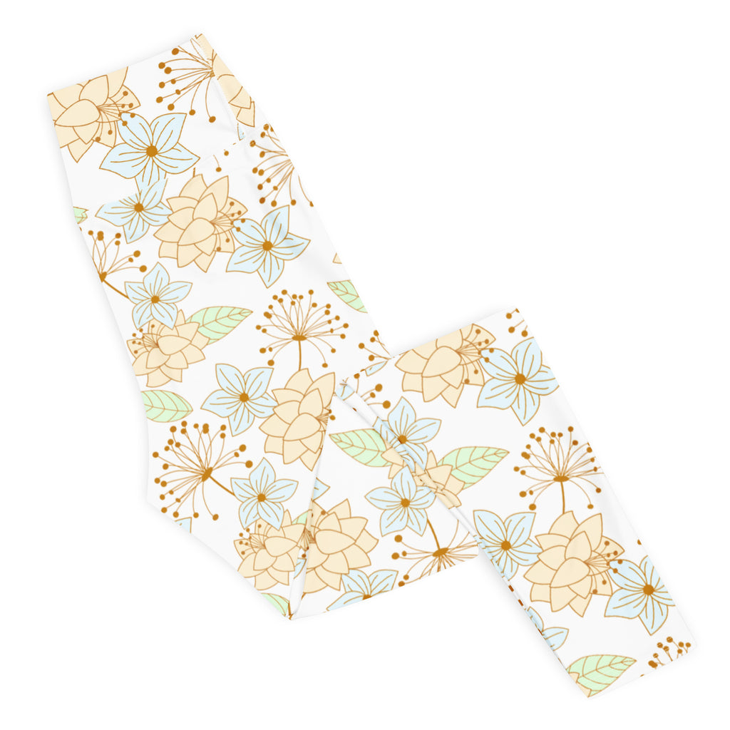 Women's Gold Floral Buttery Soft Yoga Leggings - Quick Drying, High Waisted Comfort