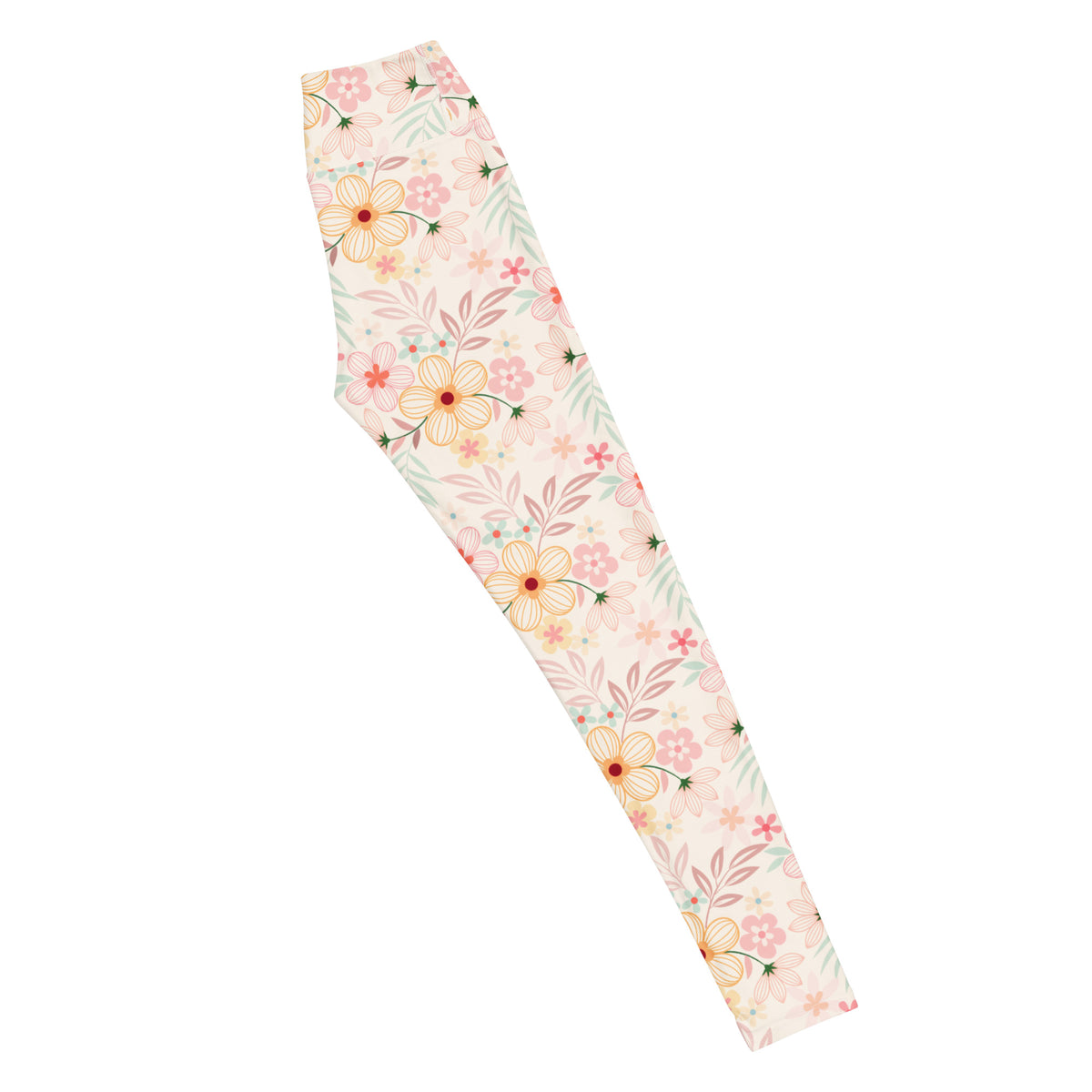 Women's Peach Pink Floral Buttery Soft Yoga Leggings - Quick Drying, High Waisted Comfort