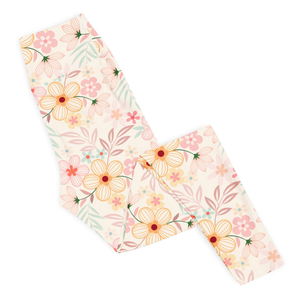 Women's Peach Pink Floral Buttery Soft Yoga Leggings - Quick Drying, High Waisted Comfort