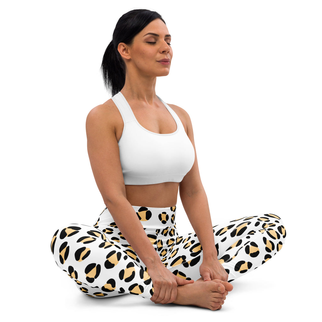 Women's Yellow Leopard Print Buttery Soft Yoga Leggings - Quick Drying, High Waisted Comfort