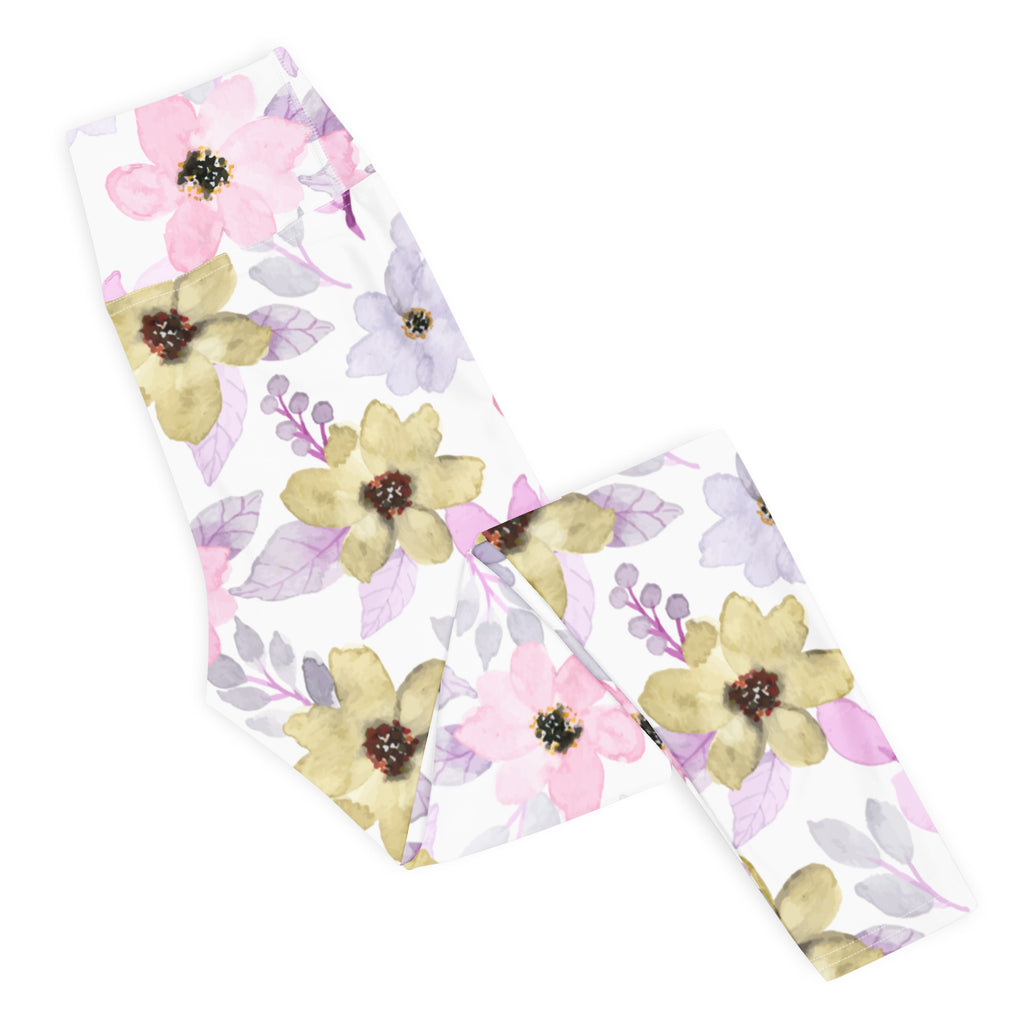 Women's Colorful Watercolor Floral Buttery Soft Yoga Leggings - Quick Drying, High Waisted Comfort
