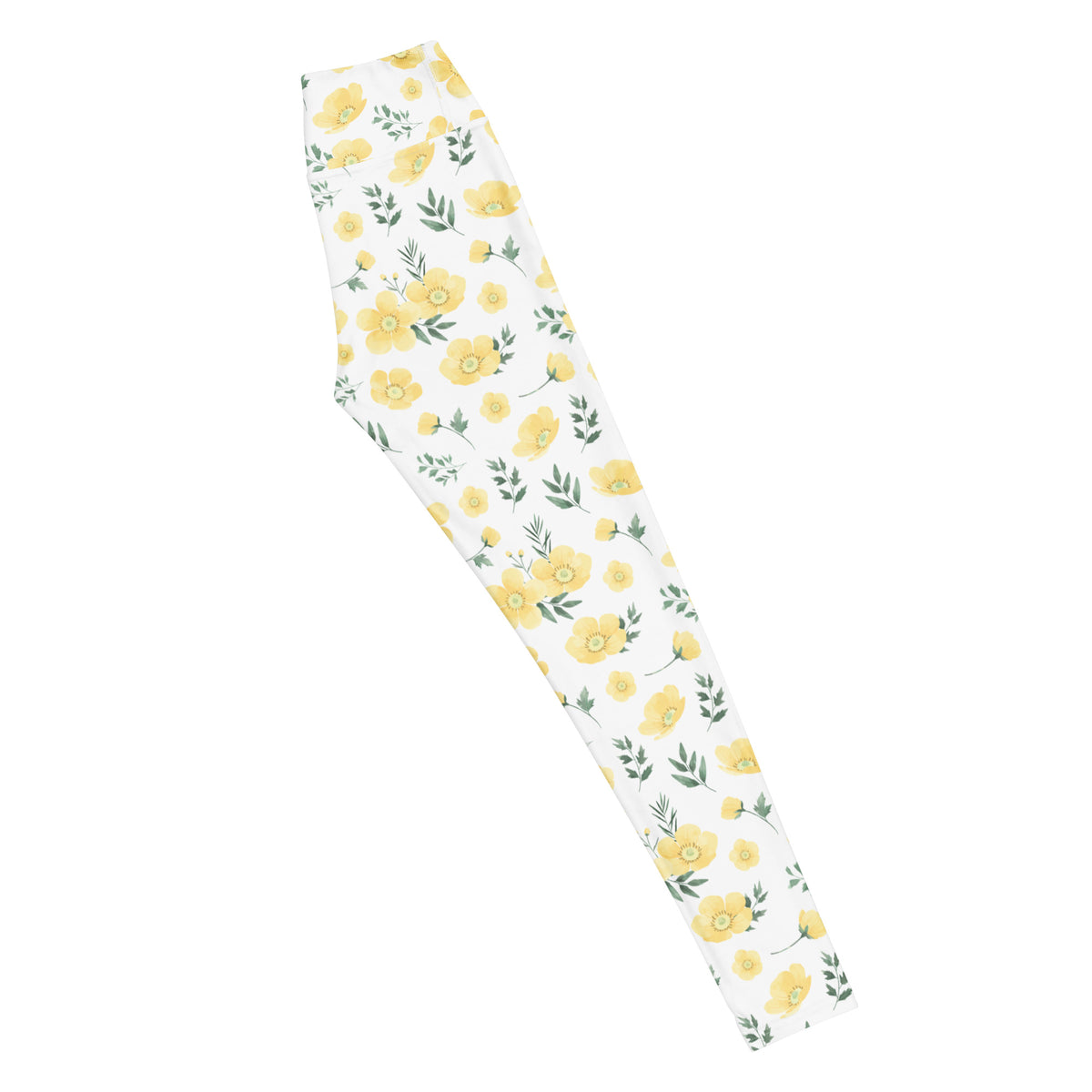 Women's Yellow Wildflower Buttery Soft Yoga Leggings - Quick Drying, High Waisted Comfort