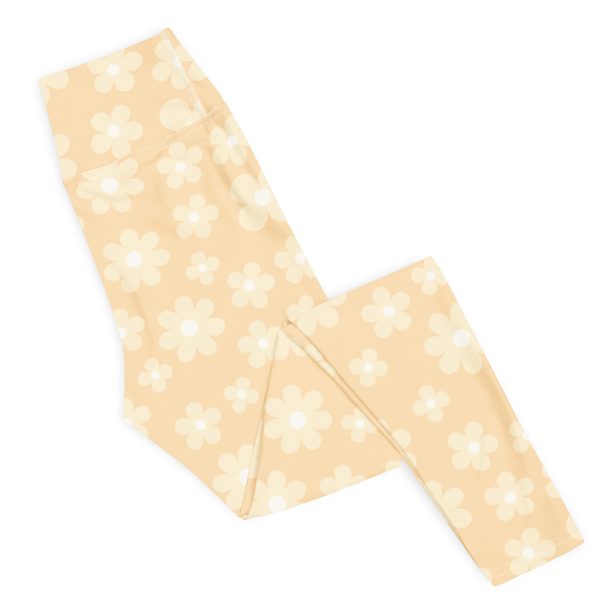 Women's Beige Daisy Buttery Soft Yoga Leggings - Quick Drying, High Waisted Comfort