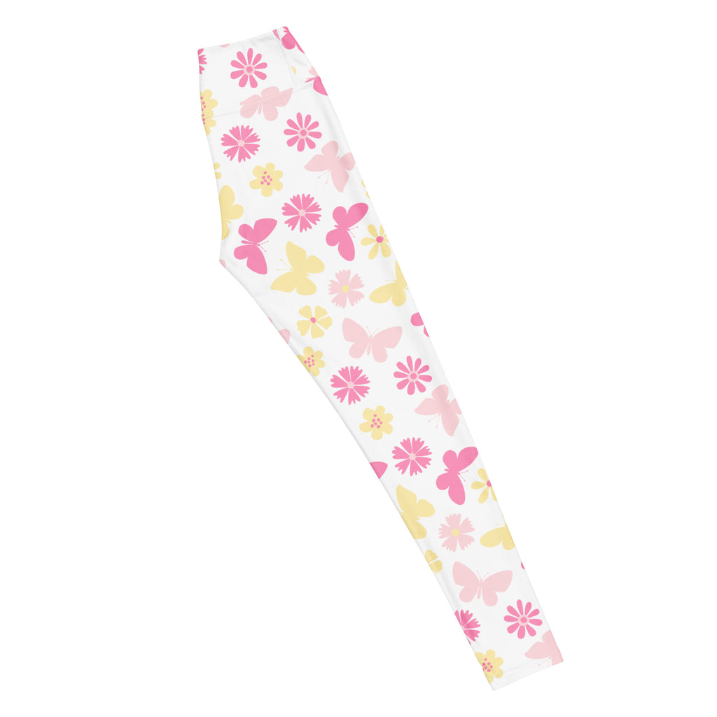 Women's Pink Butterfly Floral Buttery Soft Yoga Leggings - Quick Drying, High Waisted Comfort