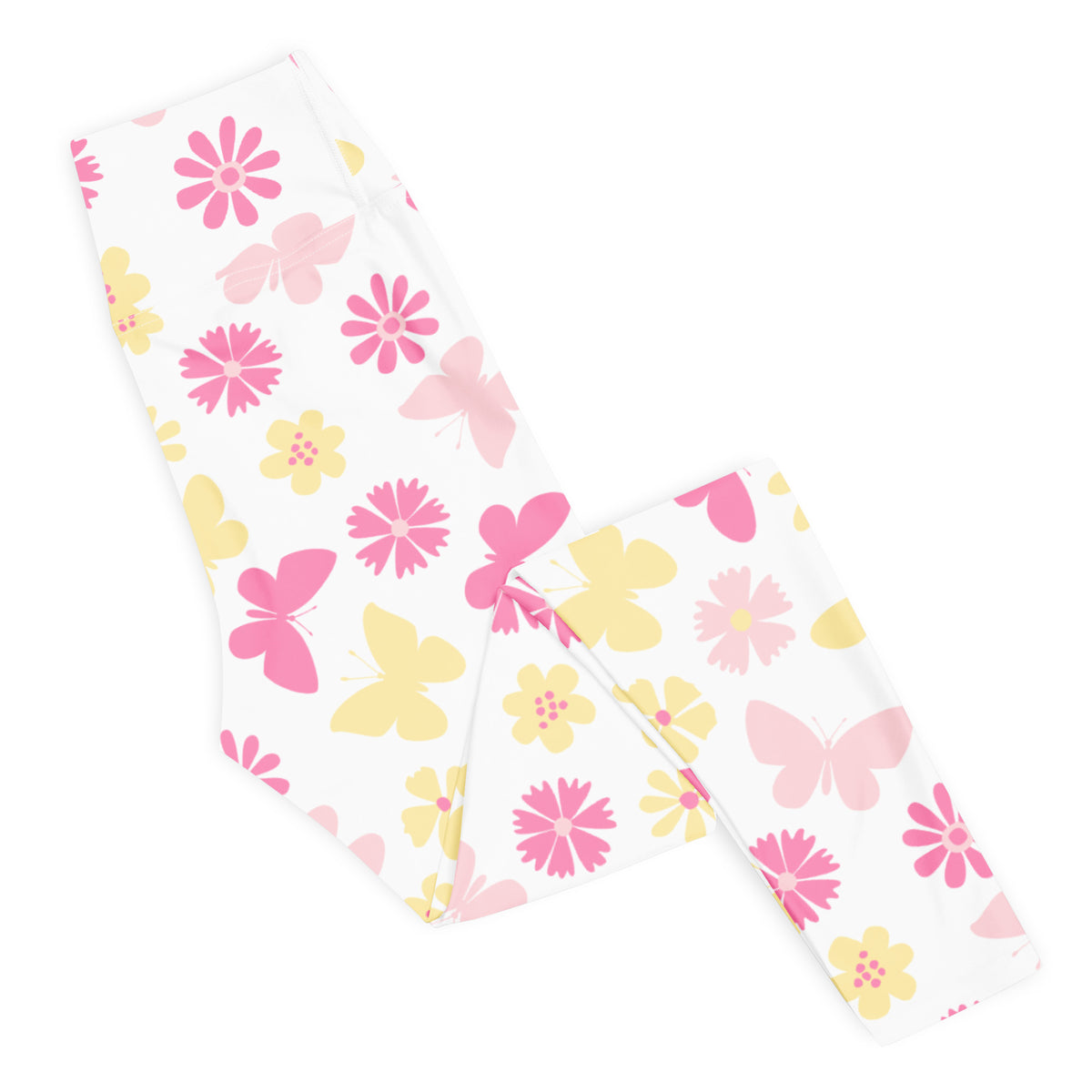 Women's Pink Butterfly Floral Buttery Soft Yoga Leggings - Quick Drying, High Waisted Comfort