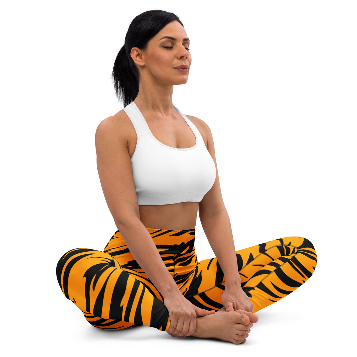 Women's Orange Tiger Stripe Buttery Soft Yoga Leggings - Quick Drying, High Waisted Comfort