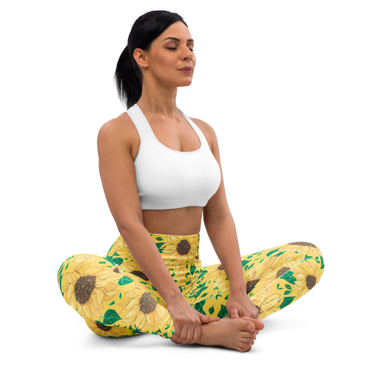 Women's Watercolor Sunflower Buttery Soft Yoga Leggings - Quick Drying, High Waisted Comfort