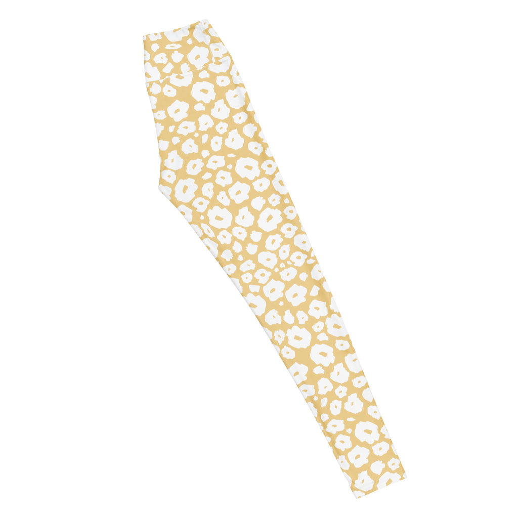 Women's Beige Leopard Print Buttery Soft Yoga Leggings - Quick Drying, High Waisted Comfort