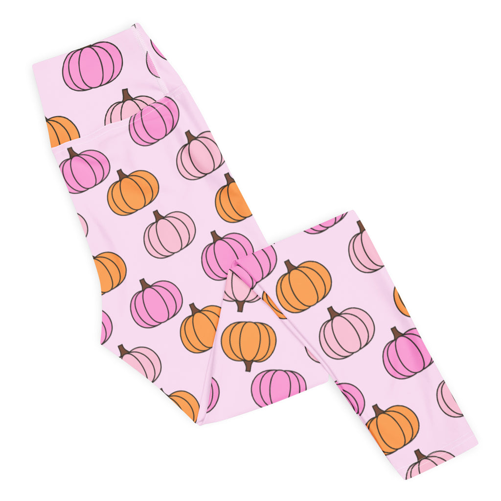 Women's Pink Pumpkin Patch Buttery Soft Yoga Leggings - Quick Drying, High Waisted Comfort