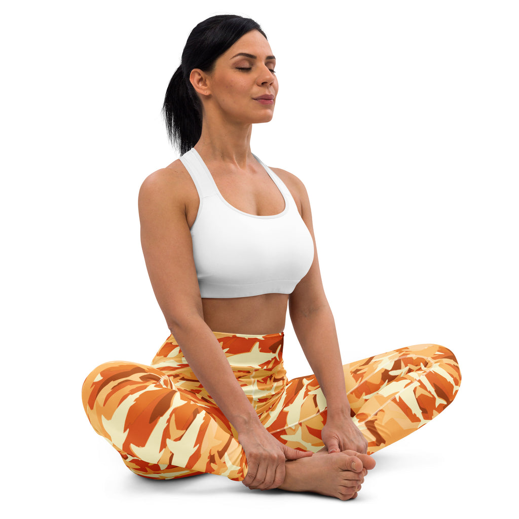 Women's Orange Shark Camouflage Buttery Soft Yoga Leggings - Quick Drying, High Waisted Comfort