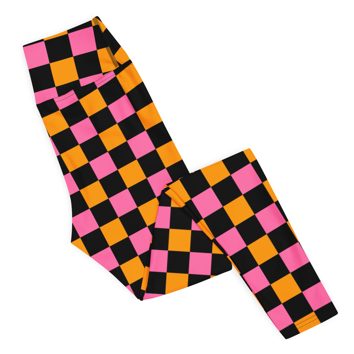 Women's Pink Orange Black Checkered Halloween Buttery Soft Yoga Leggings - Quick Drying, High Waisted Comfort
