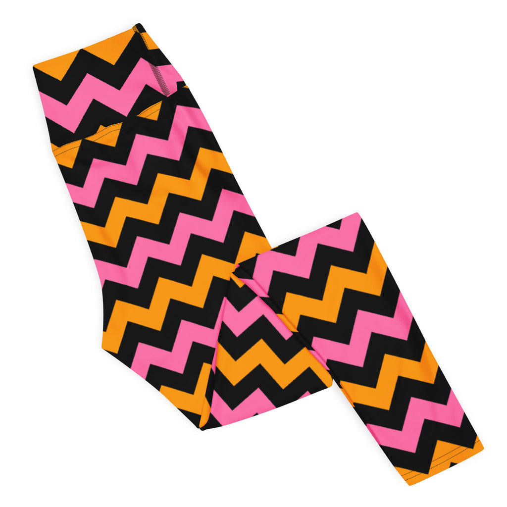 Women's Pink & Orange Chevron Halloween Buttery Soft Yoga Leggings - Quick Drying, High Waisted Comfort