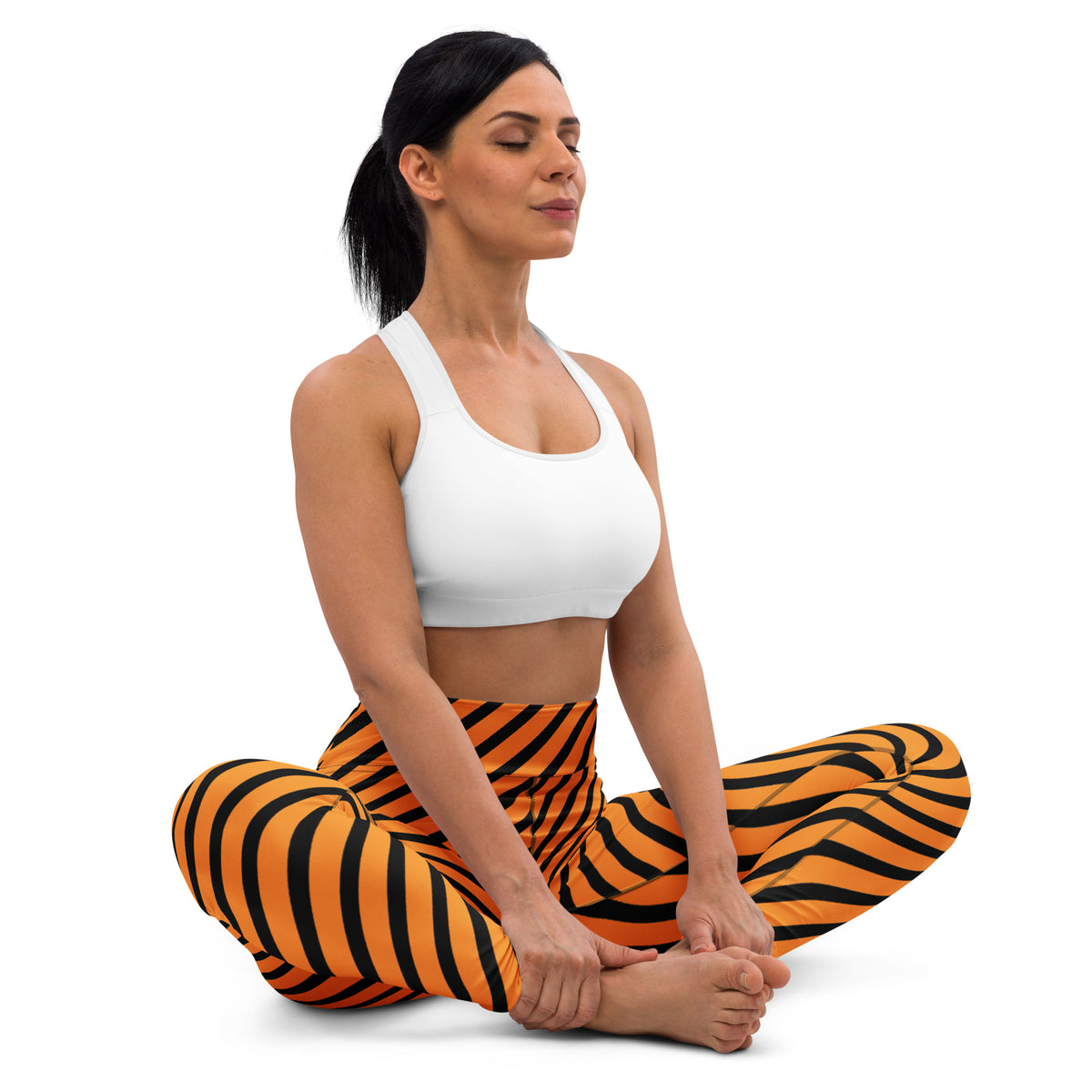 Women's Orange Black Striped Halloween Buttery Soft Yoga Leggings - Quick Drying, High Waisted Comfort