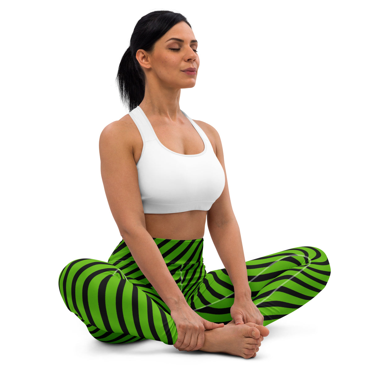 Women's Green Black Striped Halloween Buttery Soft Yoga Leggings - Quick Drying, High Waisted Comfort