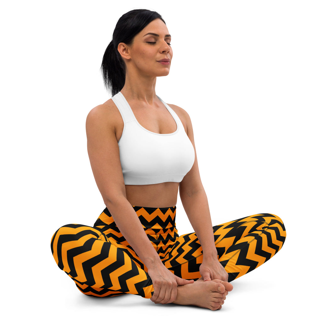 Women's Orange Chevron Halloween Buttery Soft Yoga Leggings - Quick Drying, High Waisted Comfort