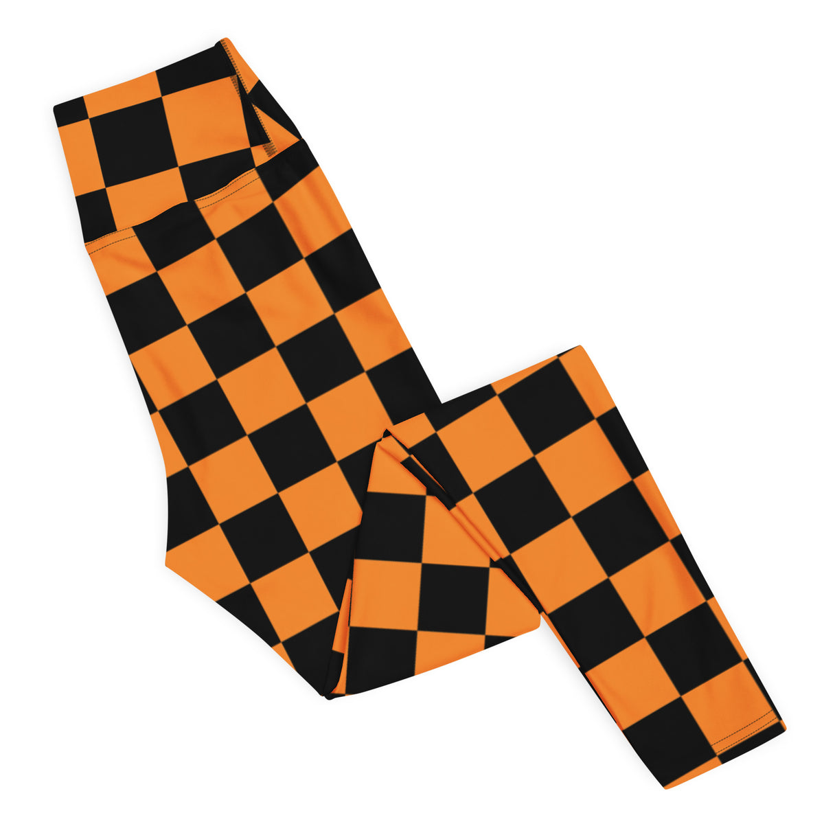 Women's Orange & Black Checkered Halloween Buttery Soft Yoga Leggings - Quick Drying, High Waisted Comfort