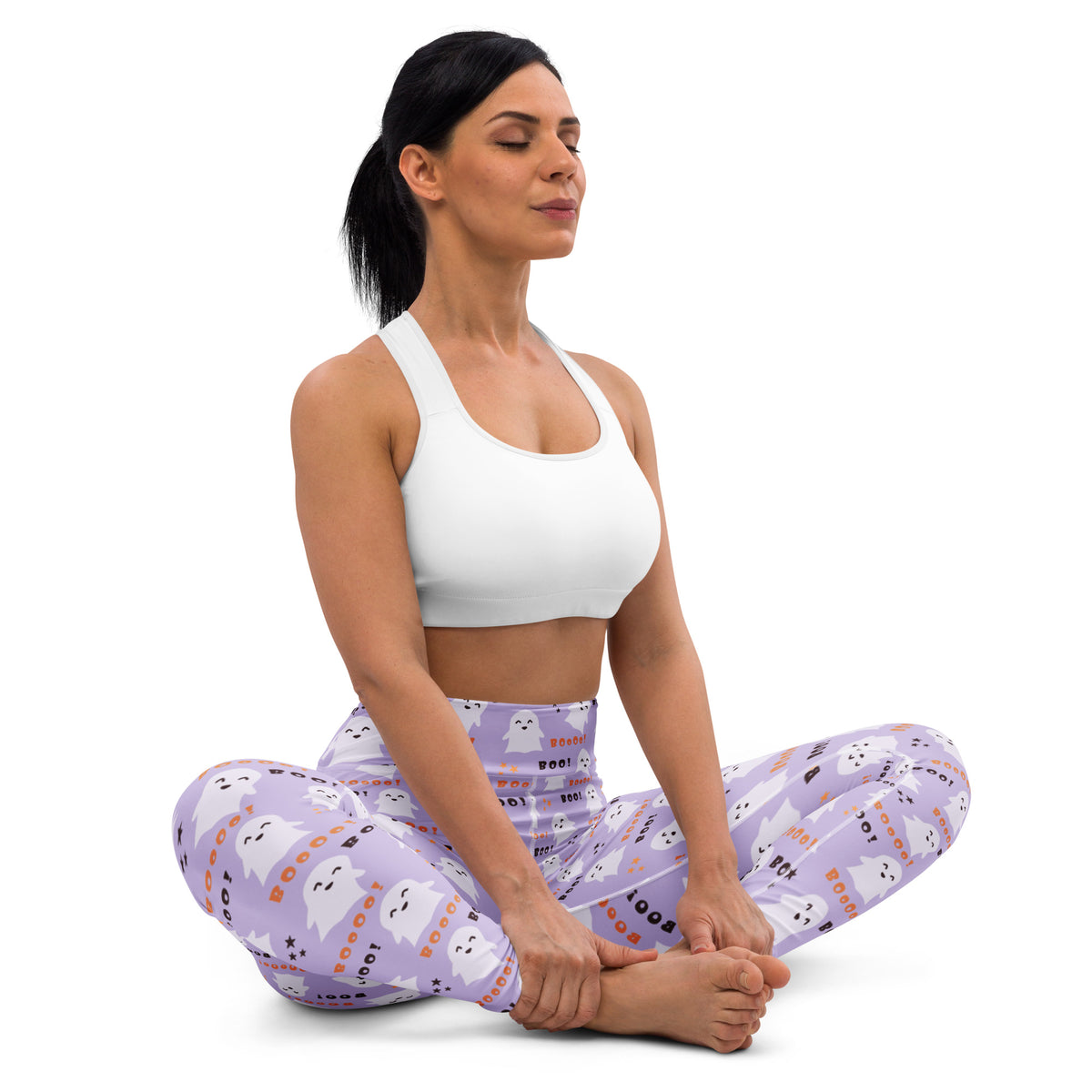Women's Purple Ghost Halloween Buttery Soft Yoga Leggings - Quick Drying, High Waisted Comfort
