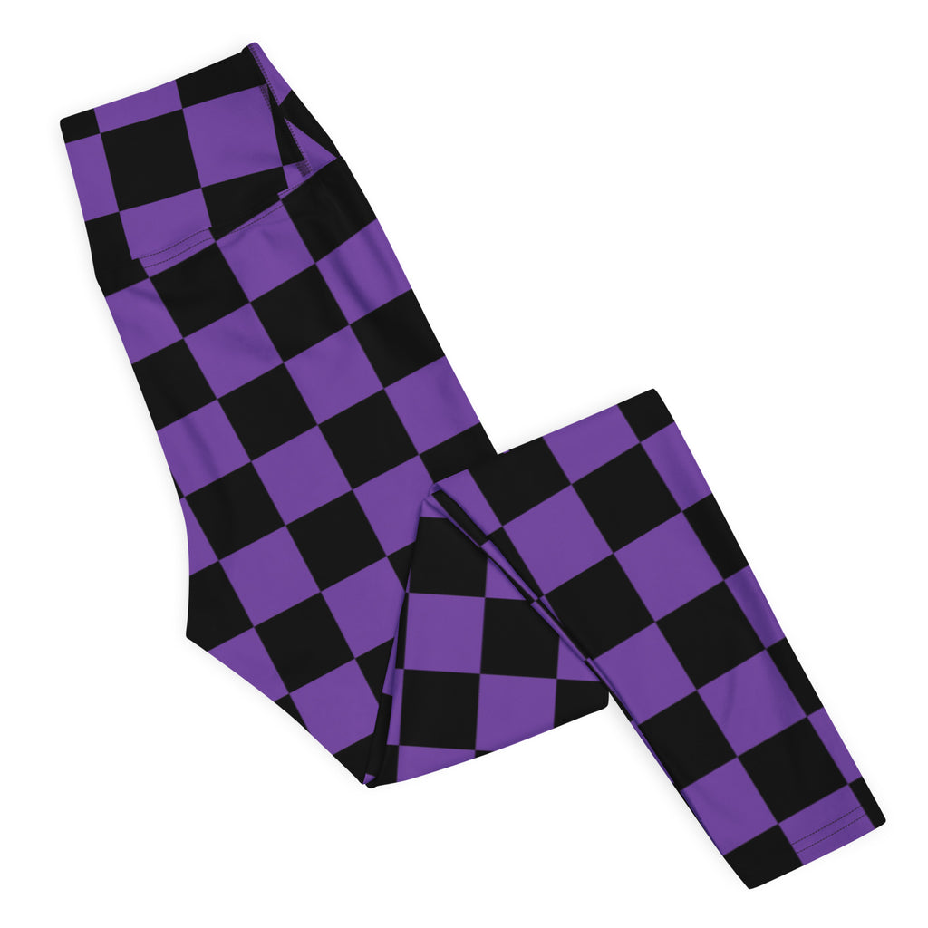 Women's Purple & Black Checkered Halloween Buttery Soft Yoga Leggings - Quick Drying, High Waisted Comfort