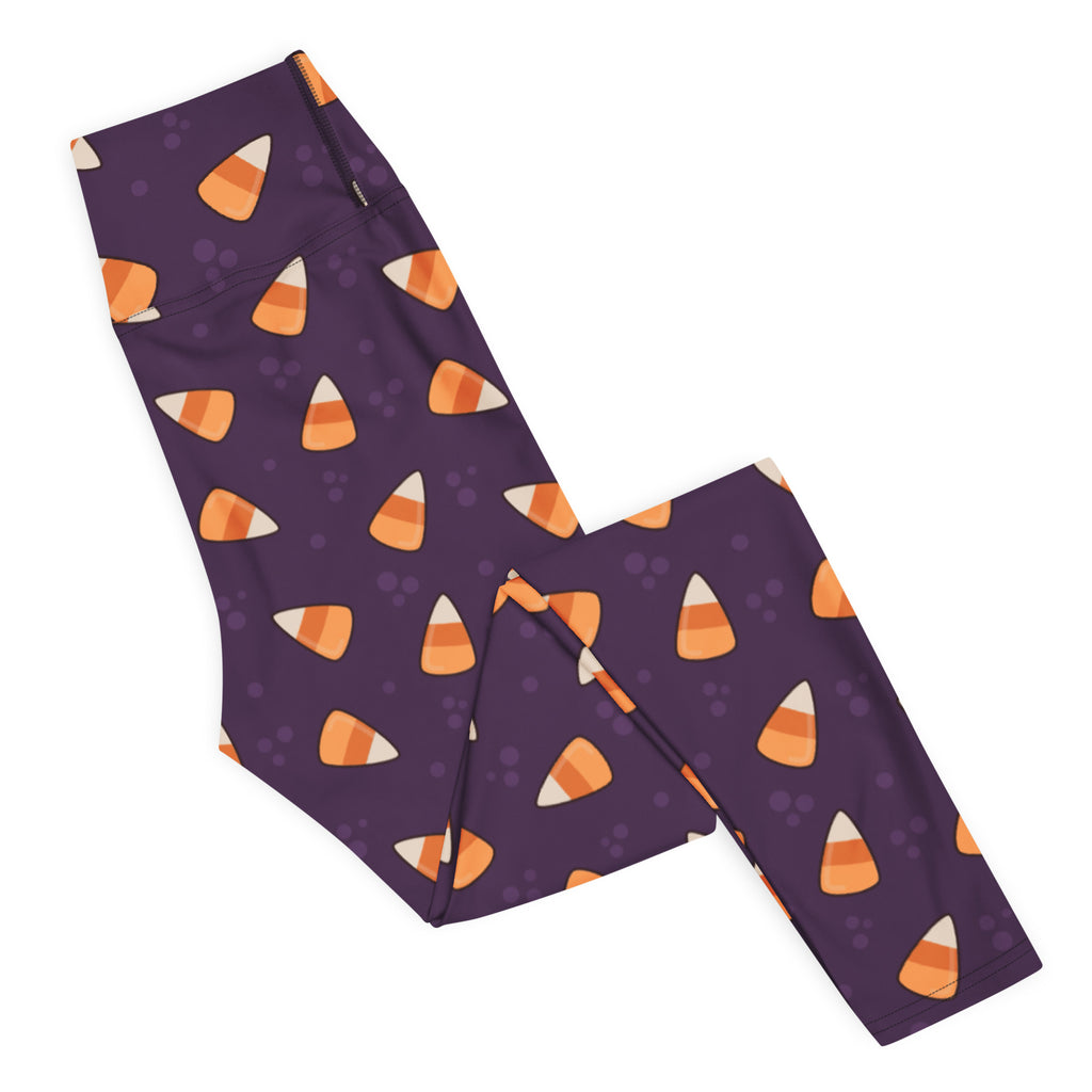 Women's Dark Purple Candy Corn Halloween Buttery Soft Yoga Leggings - Quick Drying, High Waisted Comfort