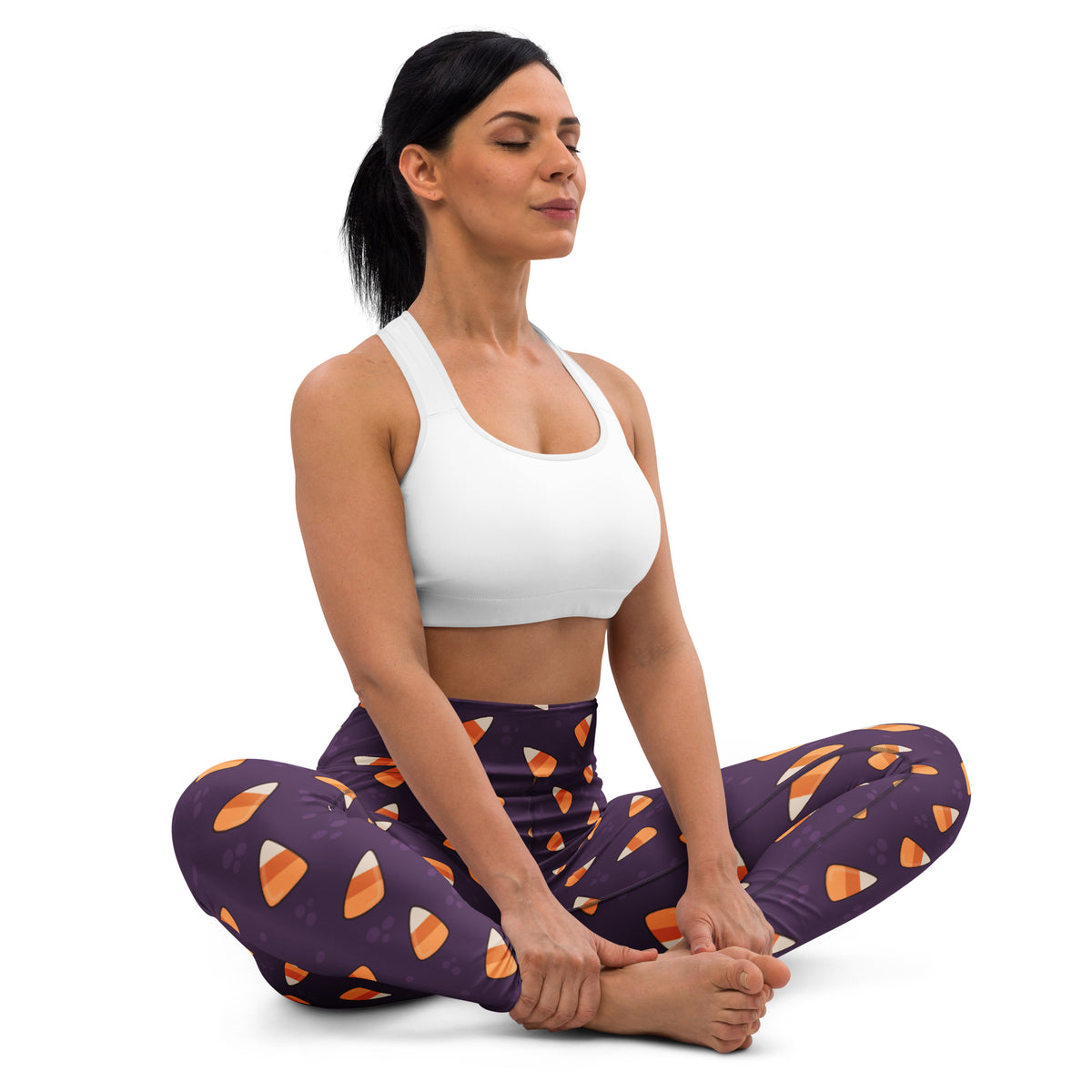 Women's Dark Purple Candy Corn Halloween Buttery Soft Yoga Leggings - Quick Drying, High Waisted Comfort
