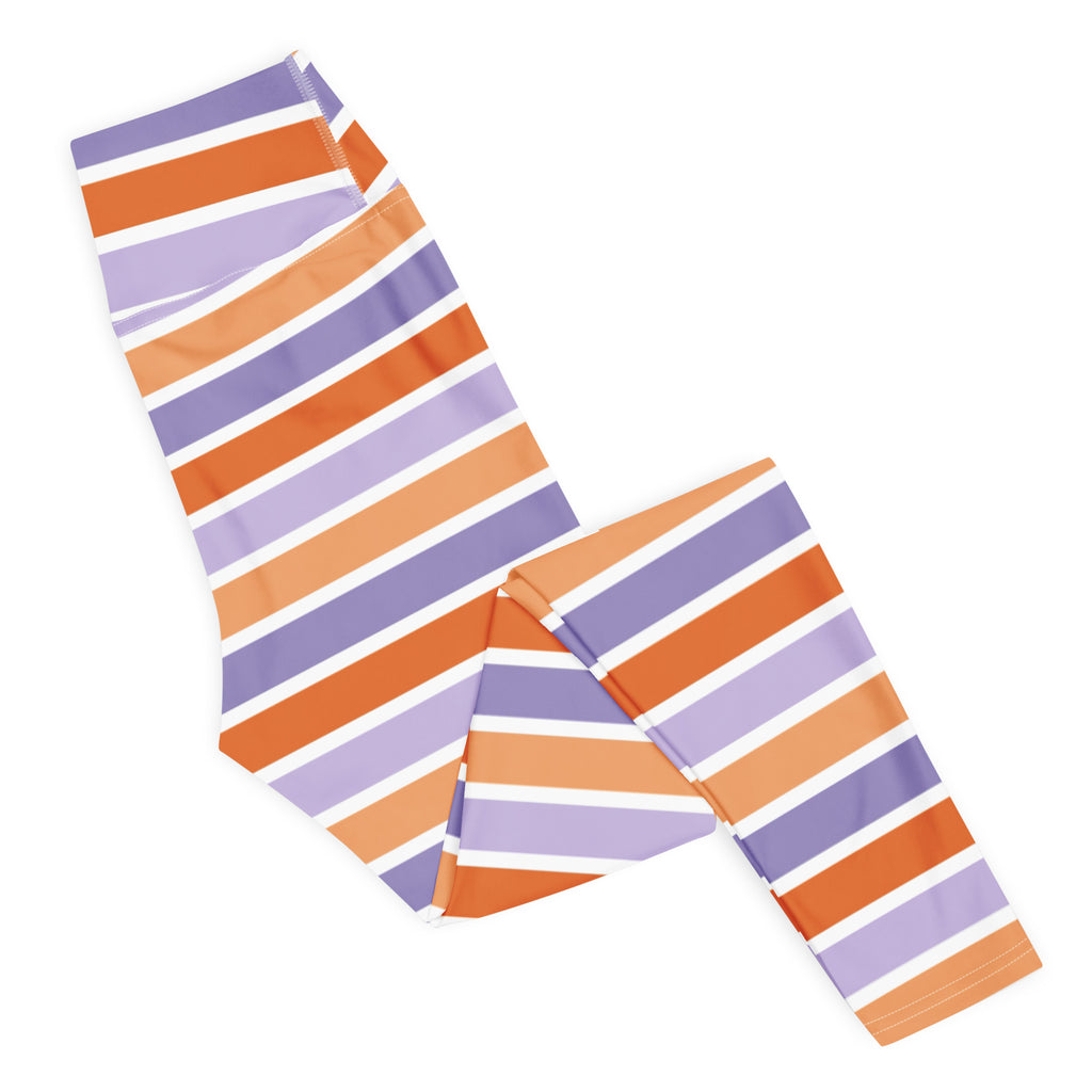 Women's Orange & Purple Striped Halloween Buttery Soft Yoga Leggings - Quick Drying, High Waisted Comfort
