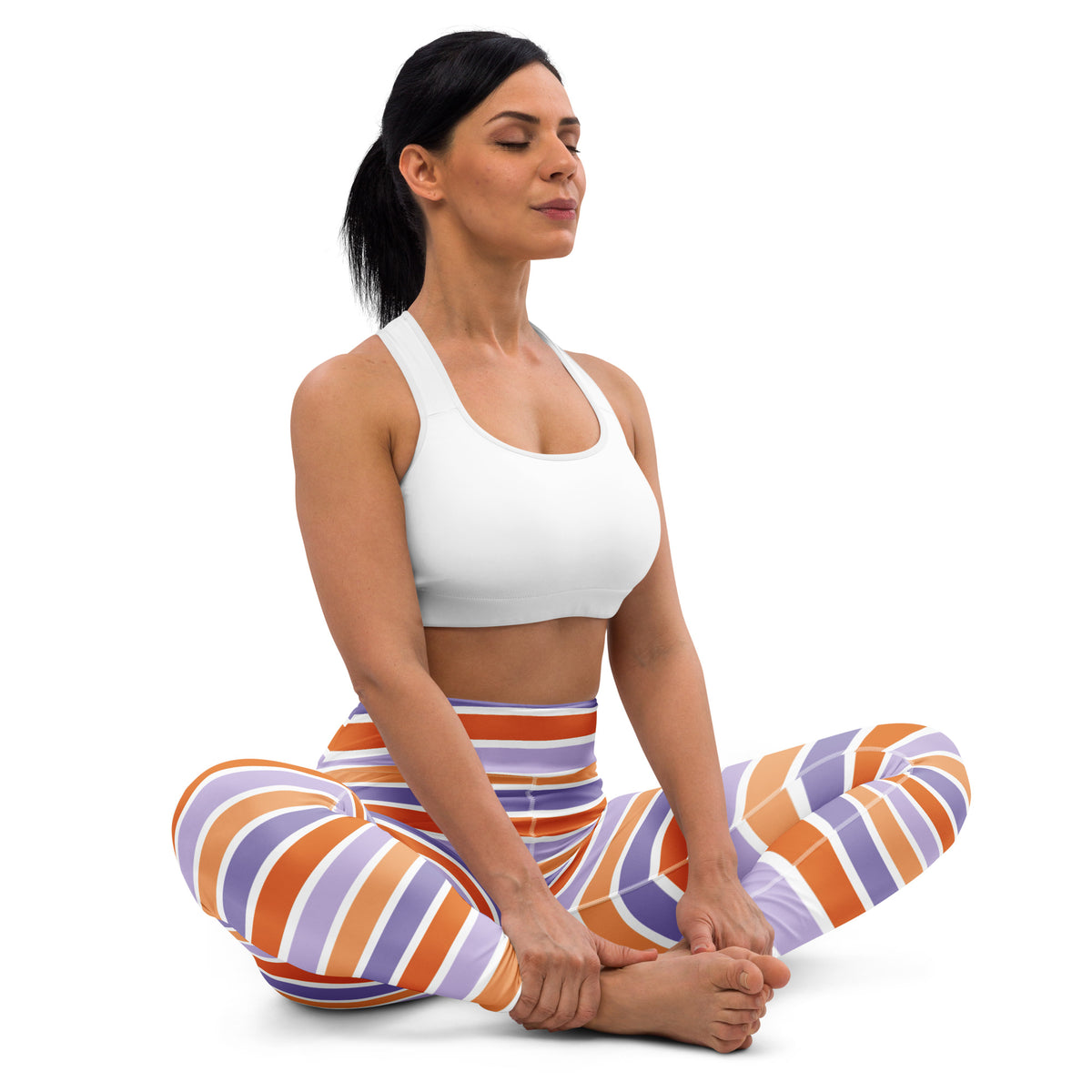 Women's Orange & Purple Striped Halloween Buttery Soft Yoga Leggings - Quick Drying, High Waisted Comfort