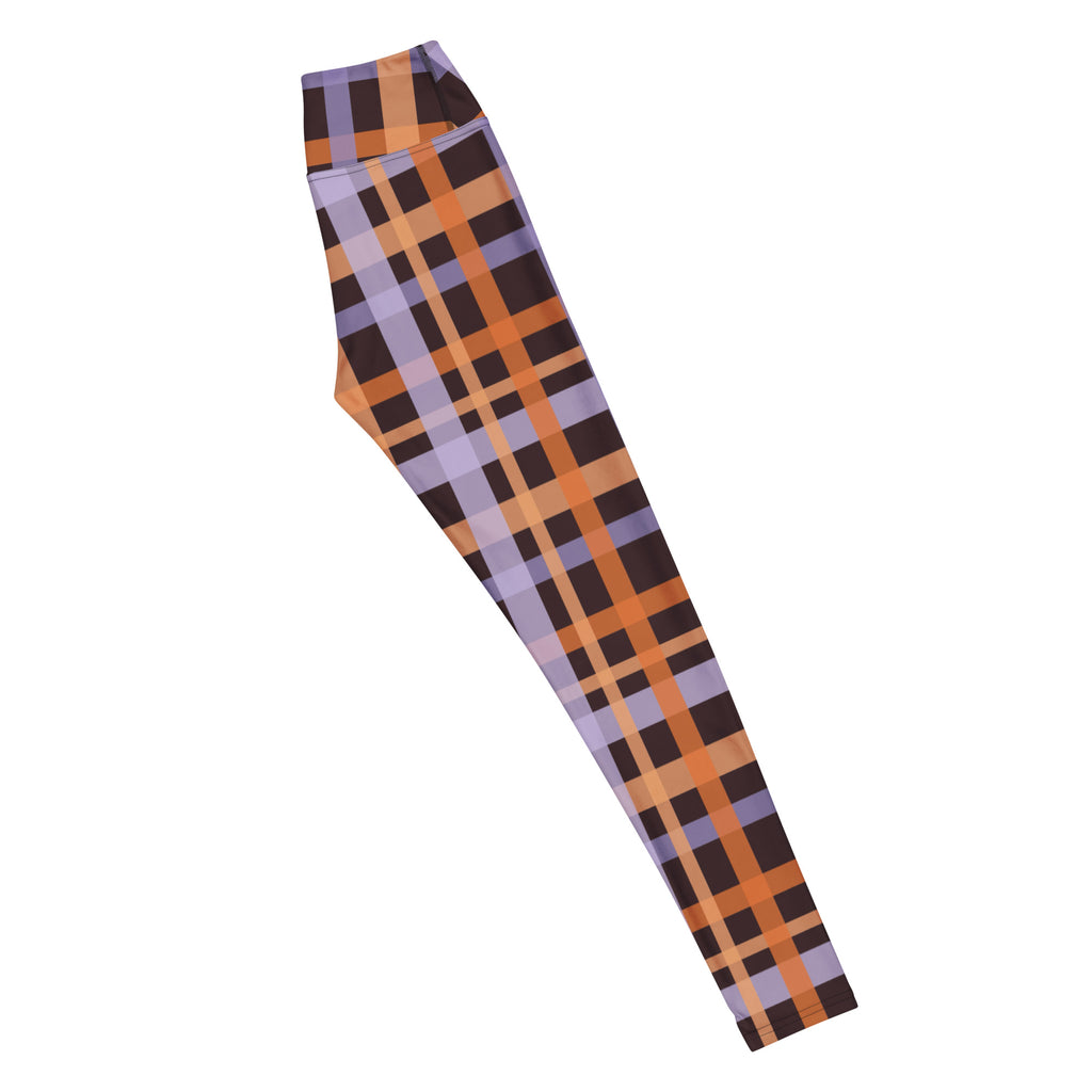 Women's Orange & Purple Plaid Halloween Buttery Soft Yoga Leggings - Quick Drying, High Waisted Comfort