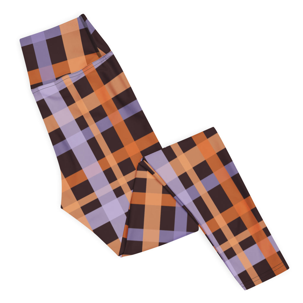 Women's Orange & Purple Plaid Halloween Buttery Soft Yoga Leggings - Quick Drying, High Waisted Comfort