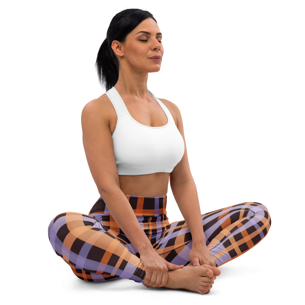 Women's Orange & Purple Plaid Halloween Buttery Soft Yoga Leggings - Quick Drying, High Waisted Comfort