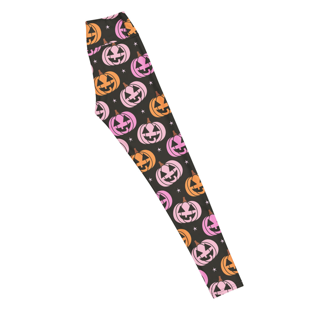 Women's Pink & Orange Pumpkin Halloween Buttery Soft Yoga Leggings - Quick Drying, High Waisted Comfort