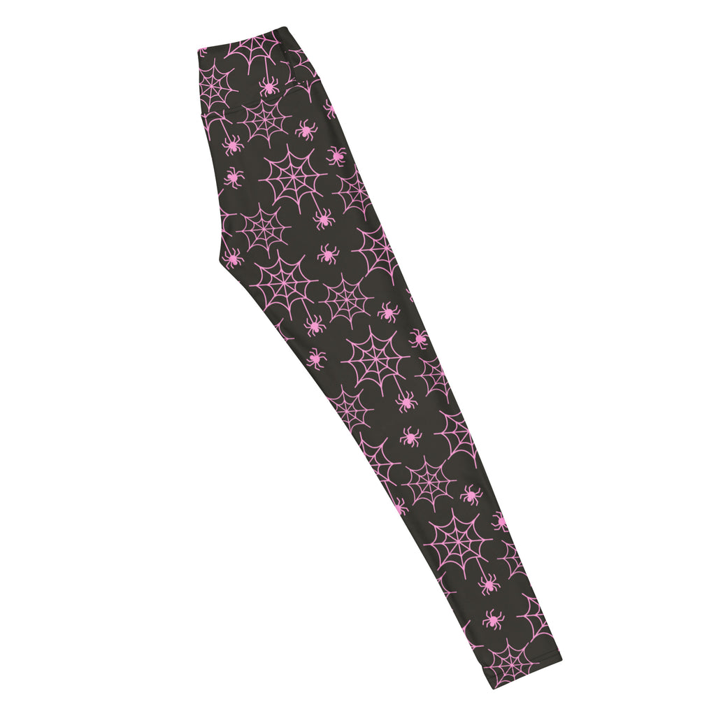Women's Pink Spider Web Buttery Soft Yoga Leggings - Quick Drying, High Waisted Comfort