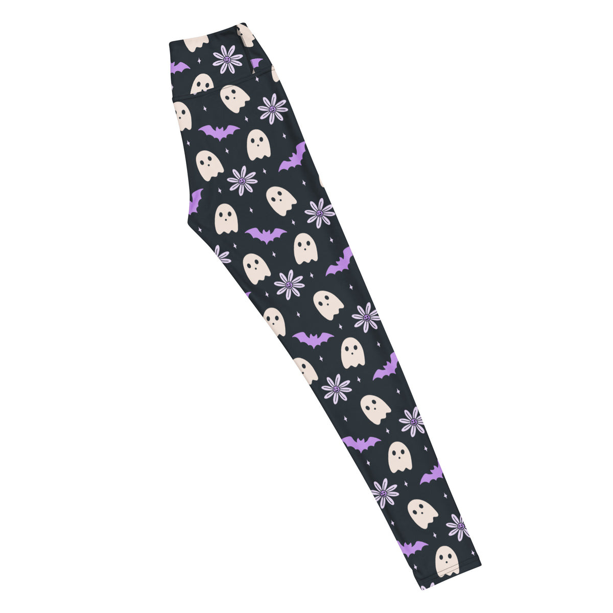 Women's Purple Floral Ghost Halloween Buttery Soft Yoga Leggings - Quick Drying, High Waisted Comfort