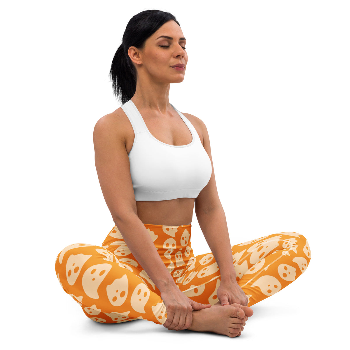 Women's Orange Ghost Halloween Buttery Soft Yoga Leggings - Quick Drying, High Waisted Comfort