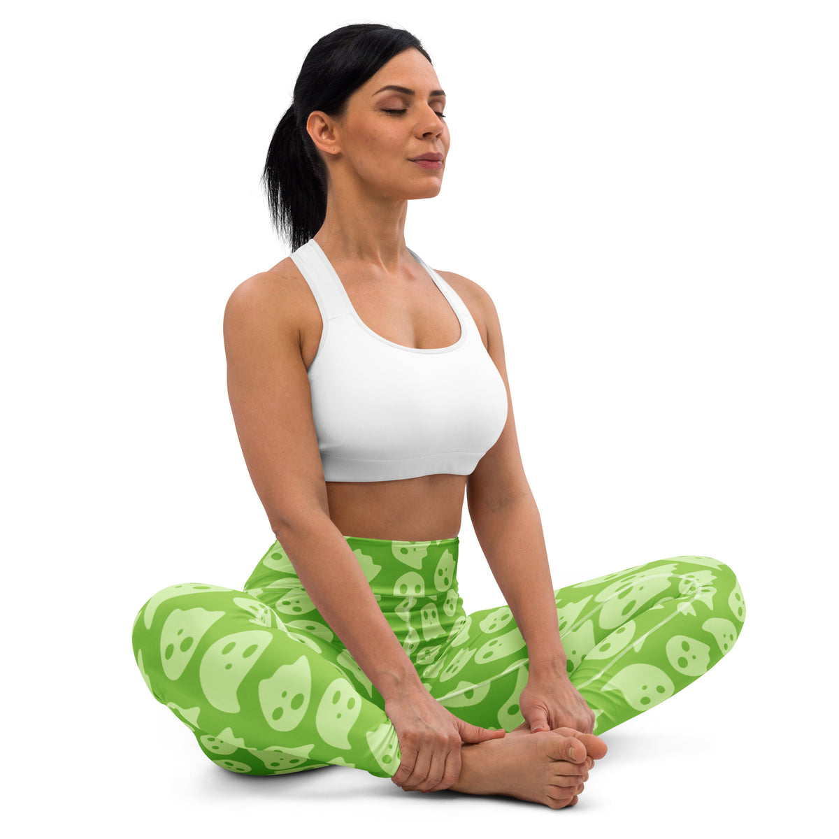 Women's Green Ghost Halloween Buttery Soft Yoga Leggings - Quick Drying, High Waisted Comfort