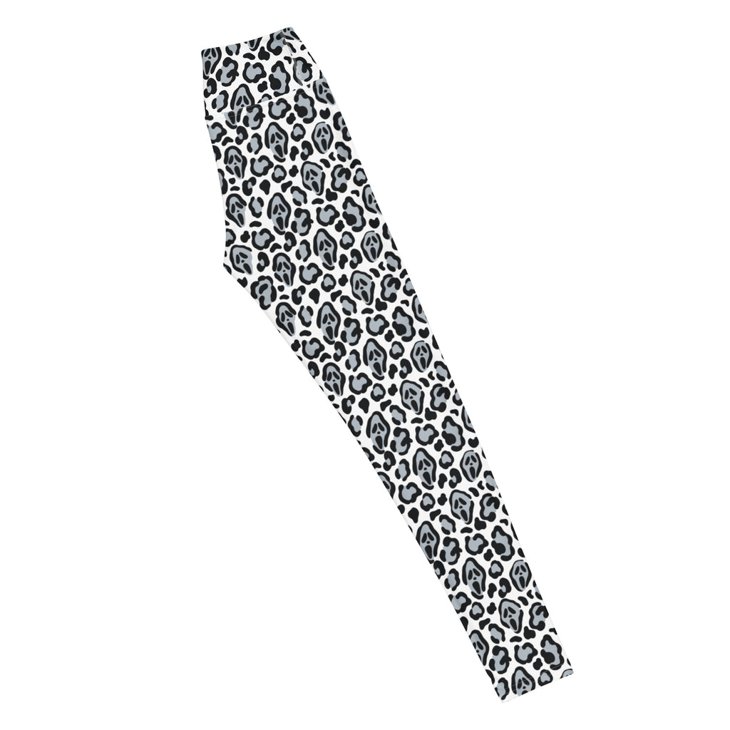 Women's Ghost Face Leopard Halloween Buttery Soft Yoga Leggings - Quick Drying, High Waisted Comfort