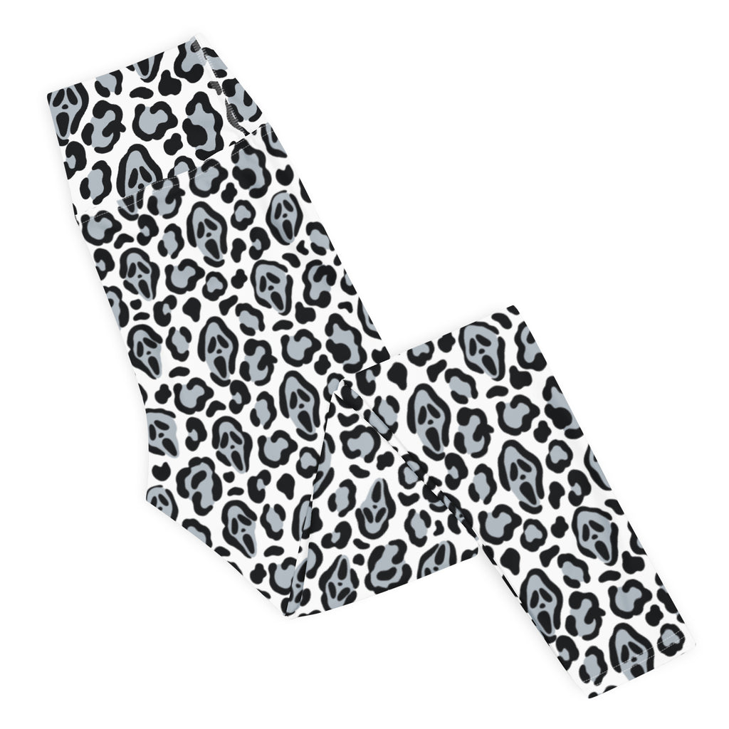 Women's Ghost Face Leopard Halloween Buttery Soft Yoga Leggings - Quick Drying, High Waisted Comfort