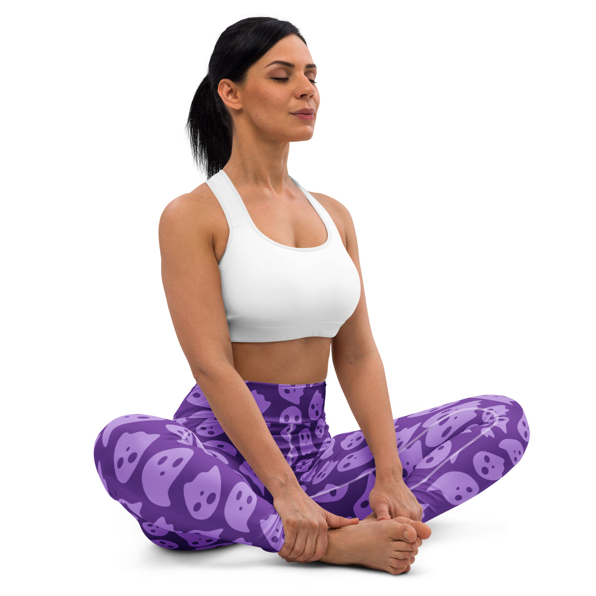 Women's Purple Ghost Halloween Buttery Soft Yoga Leggings - Quick Drying, High Waisted Comfort