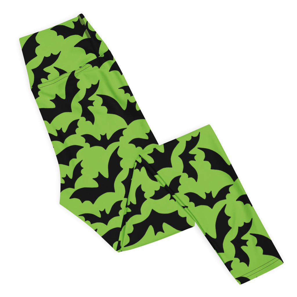 Women's Green Bat Halloween Buttery Soft Yoga Leggings - Quick Drying, High Waisted Comfort